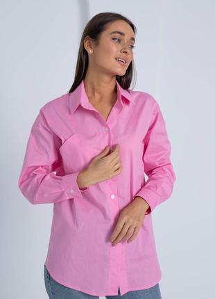 Розовая женская рубашка из натурального хлопка на пуговицах оверсайз 44, 46, 482 фото