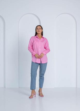 Розовая женская рубашка из натурального хлопка на пуговицах оверсайз 44, 46, 484 фото