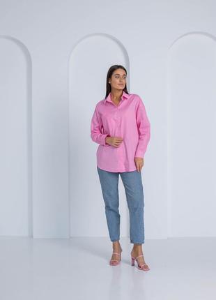 Розовая женская рубашка из натурального хлопка на пуговицах оверсайз 44, 46, 488 фото
