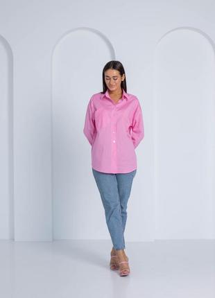 Розовая женская рубашка из натурального хлопка на пуговицах оверсайз 44, 46, 485 фото