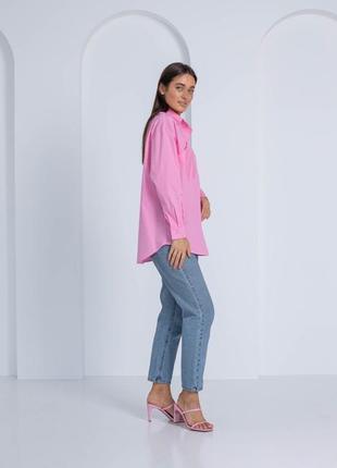 Розовая женская рубашка из натурального хлопка на пуговицах оверсайз 44, 46, 486 фото