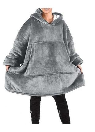 Толстовка — плед із капюшоном huggle hoodie blanket, плед із рукавами (сірий)2 фото