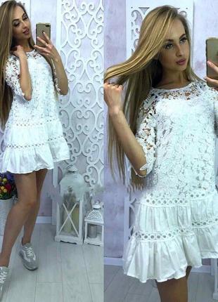 Біле плаття з мереживом з мереживним рукавом біле плаття мереживо