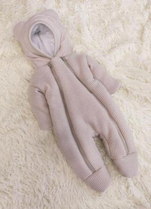 Теплый трикотажный комплект для новорожденных комбинезон + спальник, светло-серый4 фото