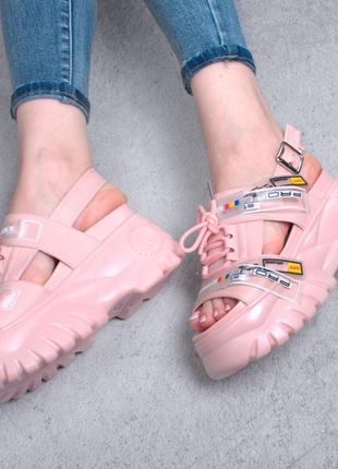 Стильные розовые пудра босоножки сандалии на платформе массивные модные3 фото