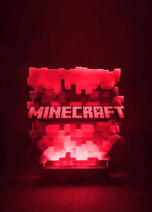 Детский ночник куб майнкрафт minecraft (на чёрной подставке)6 фото
