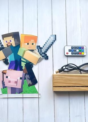 Детский ночник стив и алекс из майнкрафт minecraft