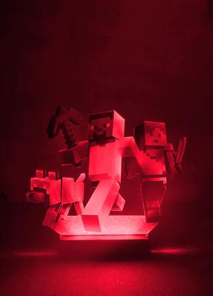 Вав! детский ночник-светильник "майнкрафт стив и алекс" с настройкой света (дизайн 17)2 фото
