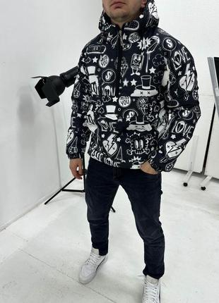 Мужской зимний чёрный анорак napapijri с принтом, утеплённый анорак на синтепухе, куртка-анорак напапири зима2 фото