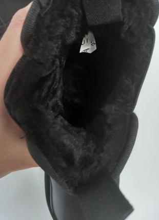 Кожаные женские короткие угги на высокой платформе резинкой угги челси из натуральной кожи черные теплые зима7 фото