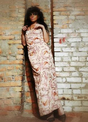 Платье длинное макси в принт лица цветы ретро винтаж сарафан