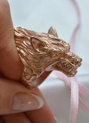 Кольцо волк из серебра