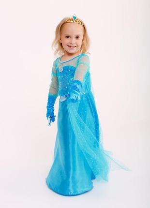 Карнавальное платье эльзы со шлейфом для девочки 3-9 лет4 фото