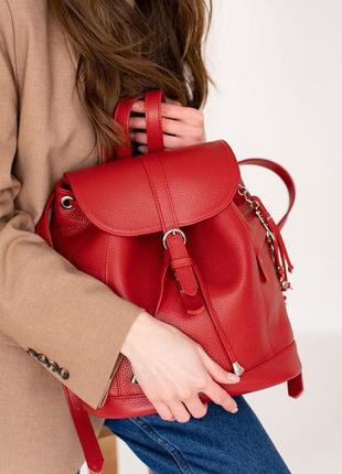 Рюкзак-сумка кожаный женский красный олсен2 фото