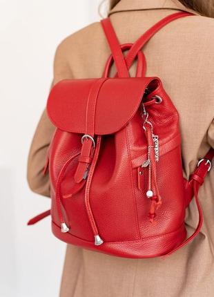 Рюкзак-сумка кожаный женский красный олсен7 фото