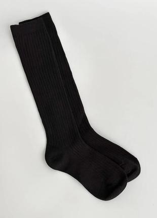 Базовые носки в рубчик, базовые гольфы однотонные, черные гольфы, высокие носки гетры размер: 36-40