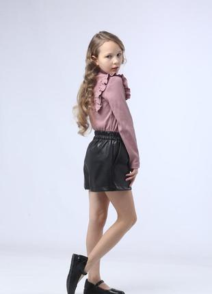 Детские шорты кожаные на флисе черные для девочки подростка