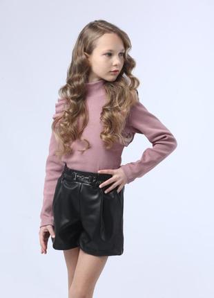 Детские шорты кожаные на флисе черные для девочки подростка