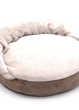 Лежак пуф с одеялом для собак и котов zoo-hunt айсберг круглый коричневый №2 500х500х90 мм2 фото