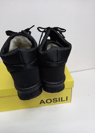 Женские зимние черные кроссовки дутики,  ботинки на зиму женские на шнурках черные6 фото