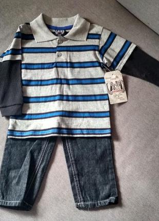 Комплект костюм мальчику – реглан-поло и штанишки джинсы american hero, сша, на 2-3 года