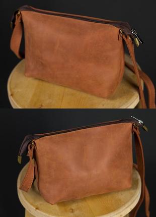 Женская сумка из натуральной винтажной кожи на лето crazy horse коричневая цвета коньяк7 фото