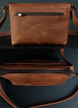 Женская сумка из натуральной винтажной кожи на лето crazy horse коричневая цвета коньяк6 фото