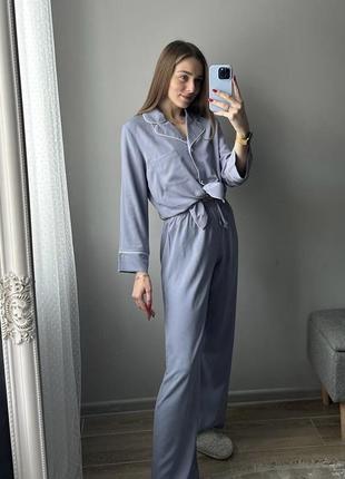 Женская лиловая пижама из штапеля8 фото