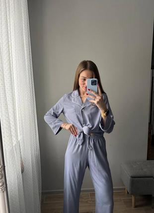 Женская лиловая пижама из штапеля5 фото