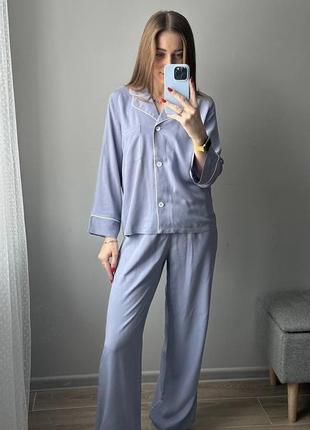 Женская лиловая пижама из штапеля7 фото