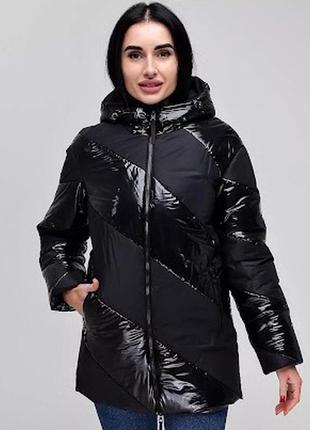 Куртка жіноча демісезонна комбі лак/лаке, 4 тони, р.44-54, україна2 фото