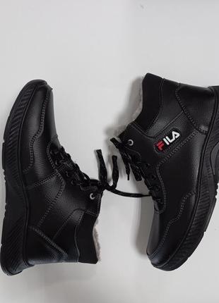Зимние черные ботинки мужские, черные теплые  высокие мужские кроссовки5 фото