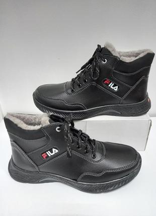 Зимние черные ботинки мужские, черные теплые  высокие мужские кроссовки2 фото