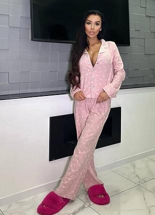 Турція фланелева піжамка сорочка + штани вільного крою у принт