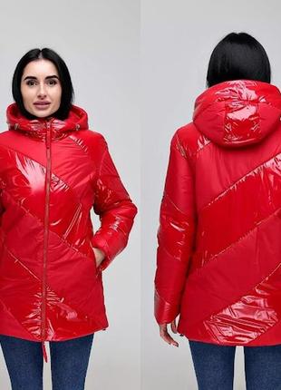 Куртка жіноча стьобана демісезонна комбі лак/лаке, червоний, р.44-54, україна1 фото