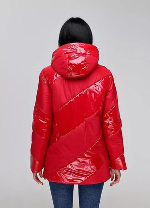 Куртка жіноча стьобана демісезонна комбі лак/лаке, червоний, р.44-54, україна4 фото