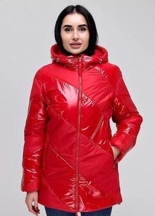 Куртка жіноча стьобана демісезонна комбі лак/лаке, червоний, р.44-54, україна2 фото