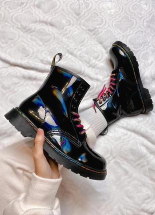 1460 black rainbow patent boot premium