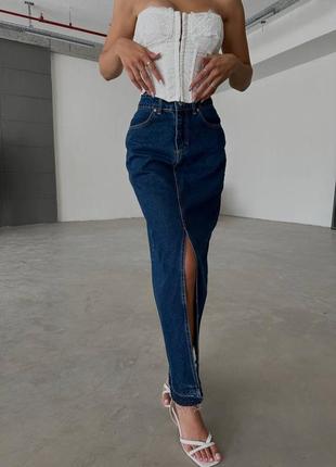 Юбка джинсовая с разрезом3 фото