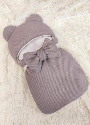 Трикотажный конверт спальник для новорожденных, серый1 фото