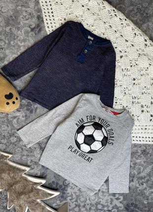 Комплект лонгслів h&m 18-24 1,5-2 86-92 тонка кофтинка лот набір сірий футбол в полоску синій