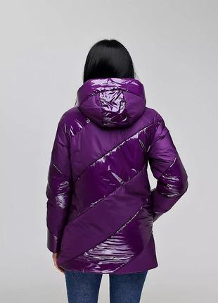 Куртка жіноча стьобана демісезонна комбі лак/лаку, фіолетовий, р.44-54, україна4 фото