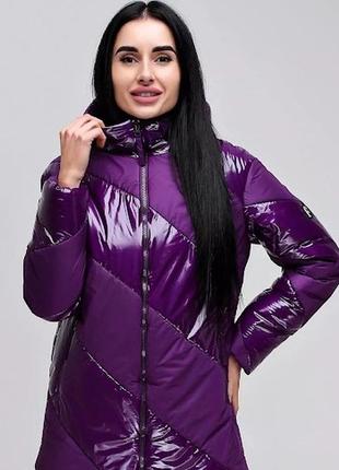 Куртка жіноча стьобана демісезонна комбі лак/лаку, фіолетовий, р.44-54, україна2 фото
