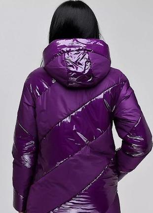 Куртка женская стёганая демисезонная комби лак/лаке, фиолетовый, р.44-54, украина3 фото