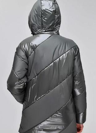 Куртка женская стёганая демисезонная комби лак/лаке,  олива, р.44-54, украина5 фото