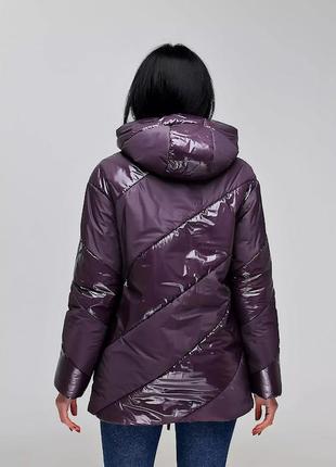 Куртка жіноча стьобана демісезонна комбі лак/лаке, слива р.44-54, україна2 фото