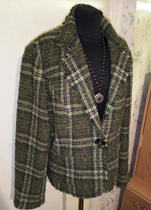 Шерстяной-54%,твидовый жакет-пиджак с карманами,бохо,большого размера,marks & spencer