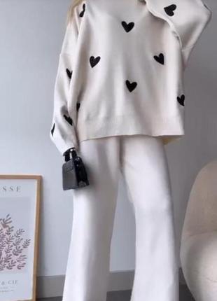 Костюм туреччина турція светр з сердечками та брюки штани палаццо1 фото
