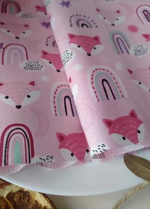 Ткань хлопок для рукоделия розовые лисички2 фото