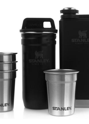 Набір stanley adventure pre-party shot glass + flask set matte black (2 фляги та 4 рюмки)